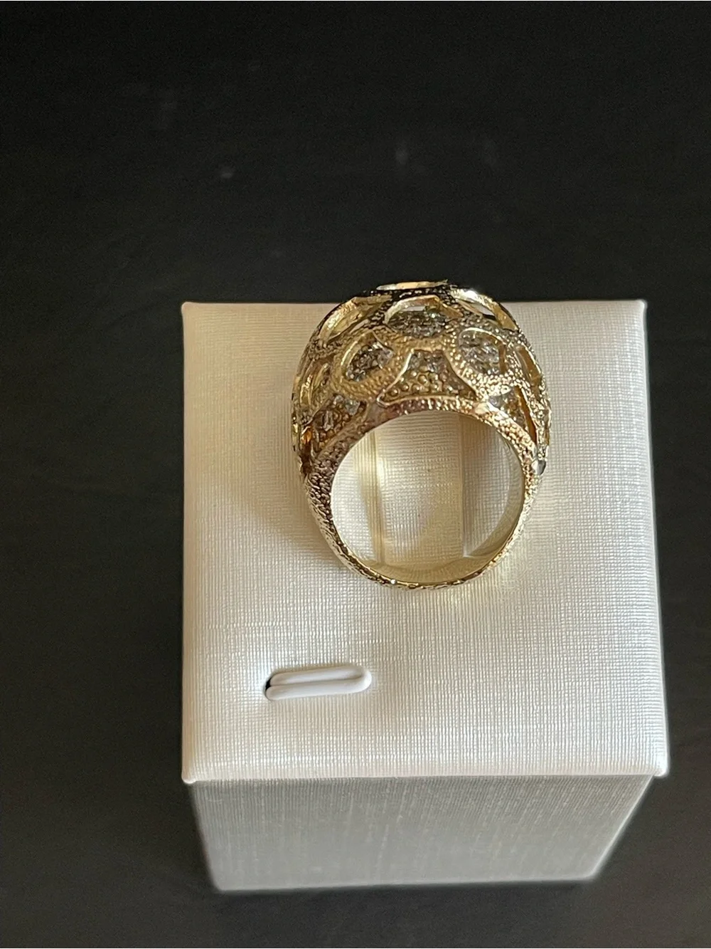 matte gold cage style rhinestone dome Ring.